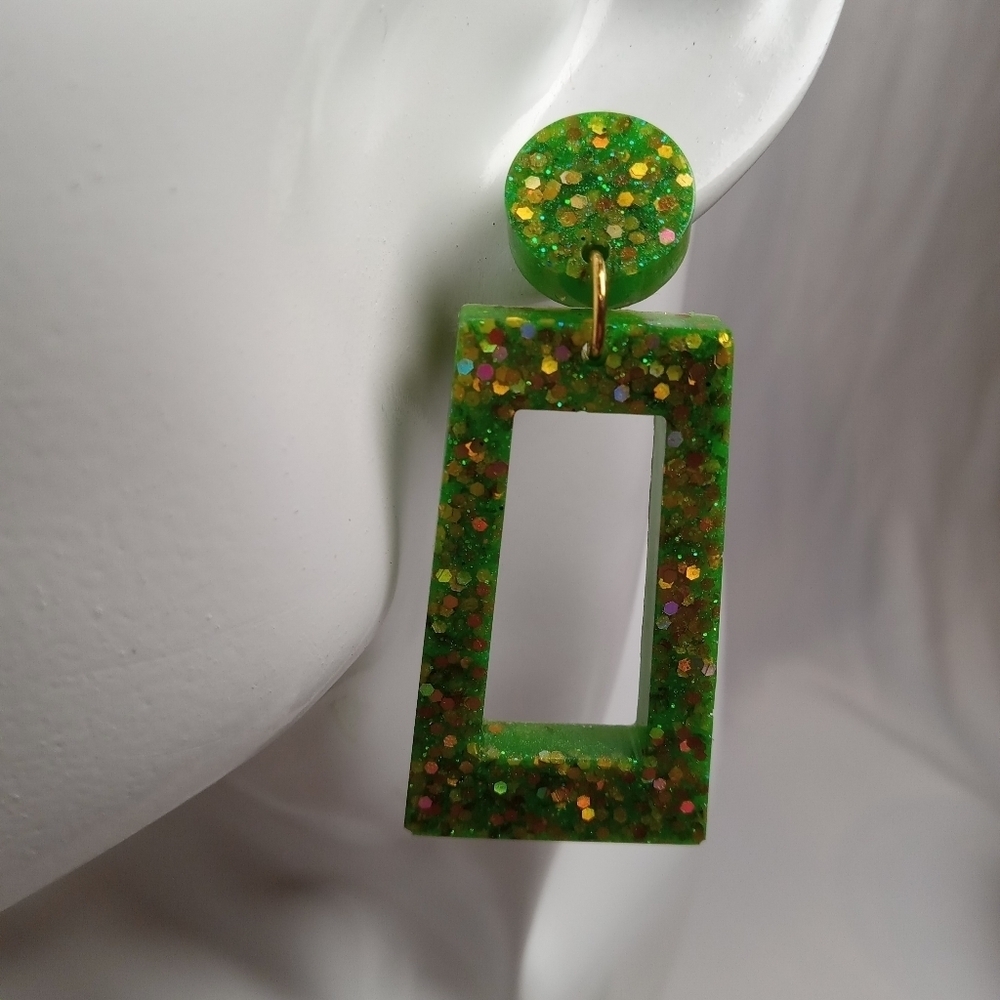 Handcrafted Green Glitter Earrings